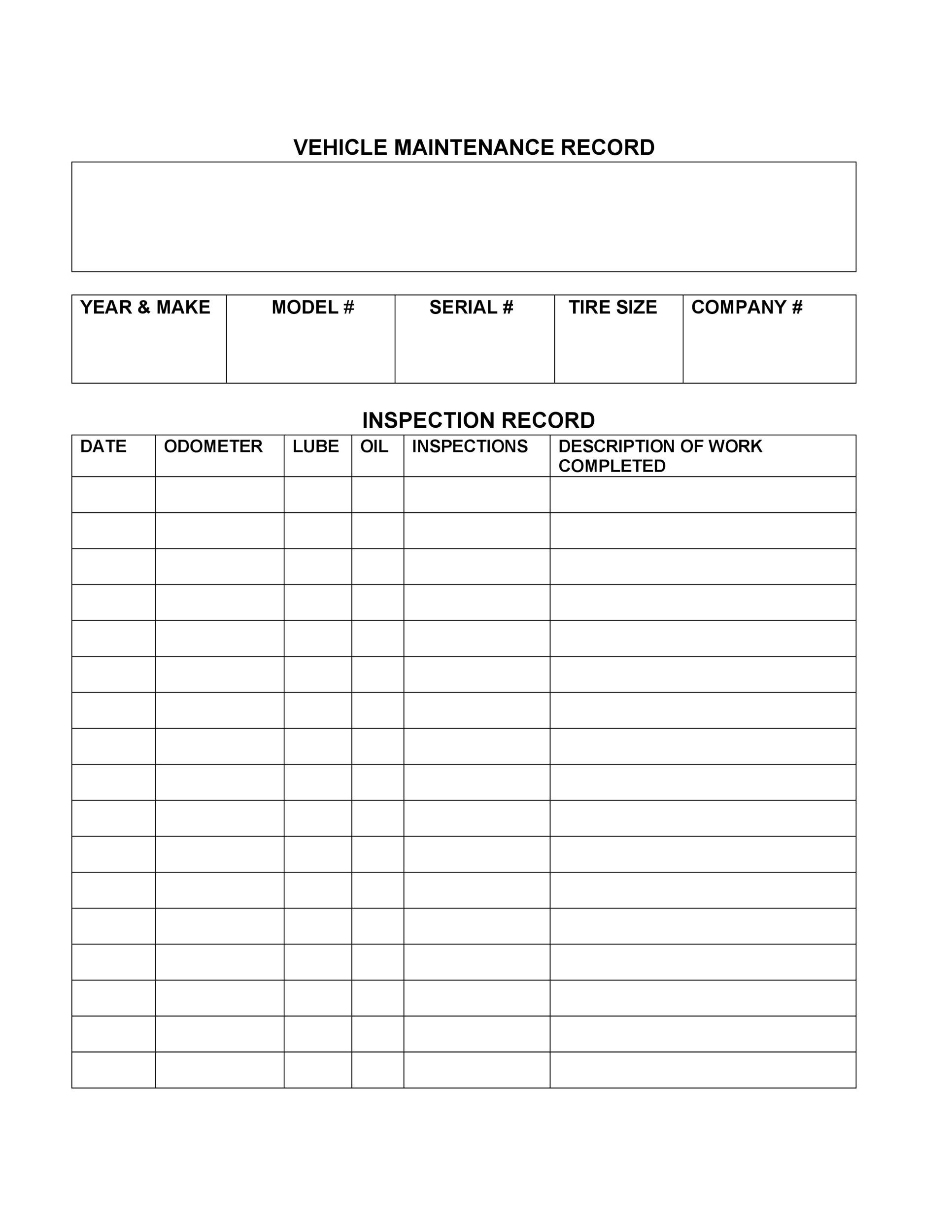 Printable Free Vehicle Maintenance Log Template