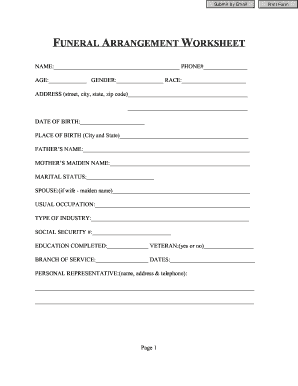 funeral planning worksheet