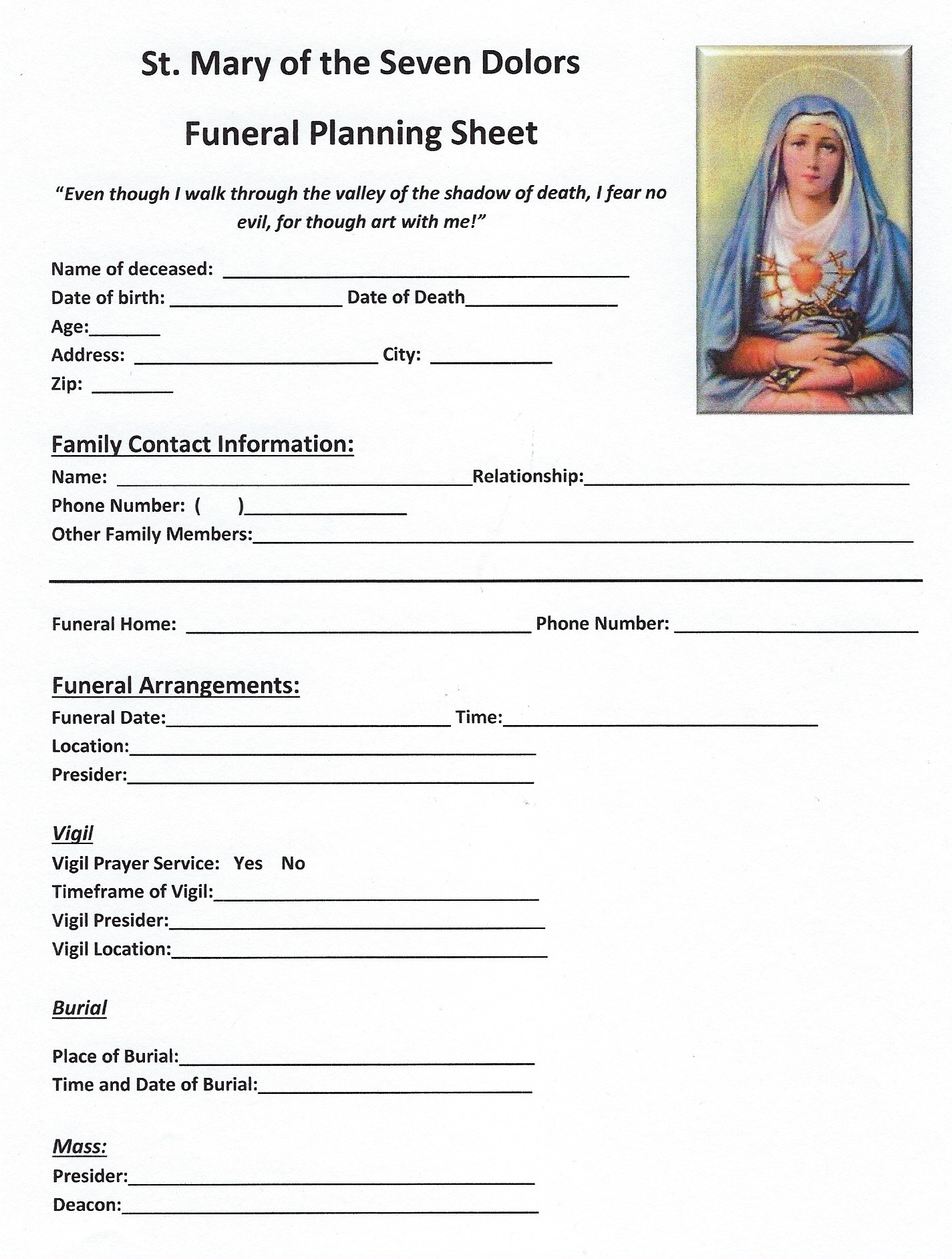 Printable Funeral Pre Planning Worksheet Printable Calendars AT A GLANCE