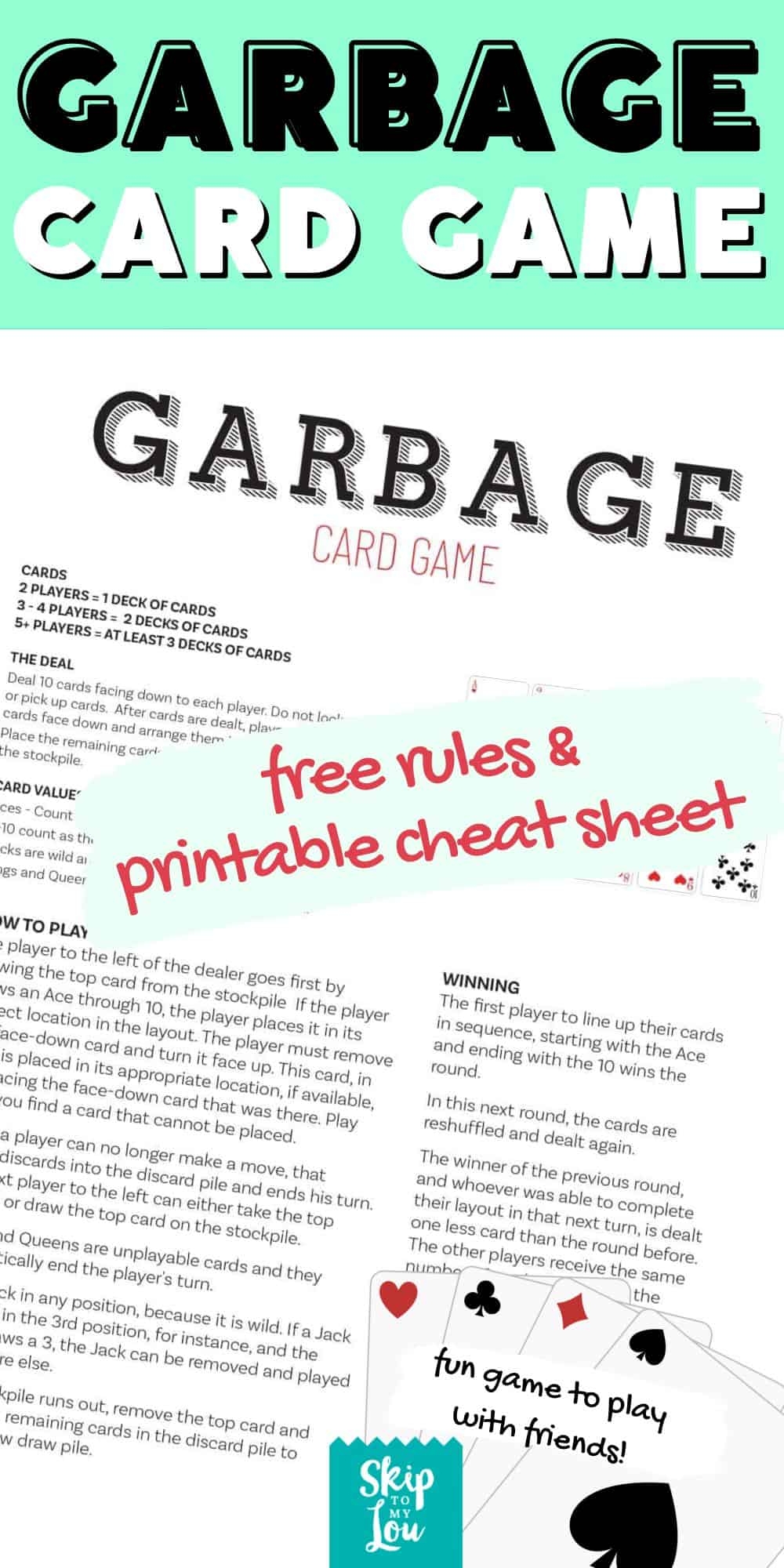 Printable Garbage Card Game Rules Printable New Year Banners