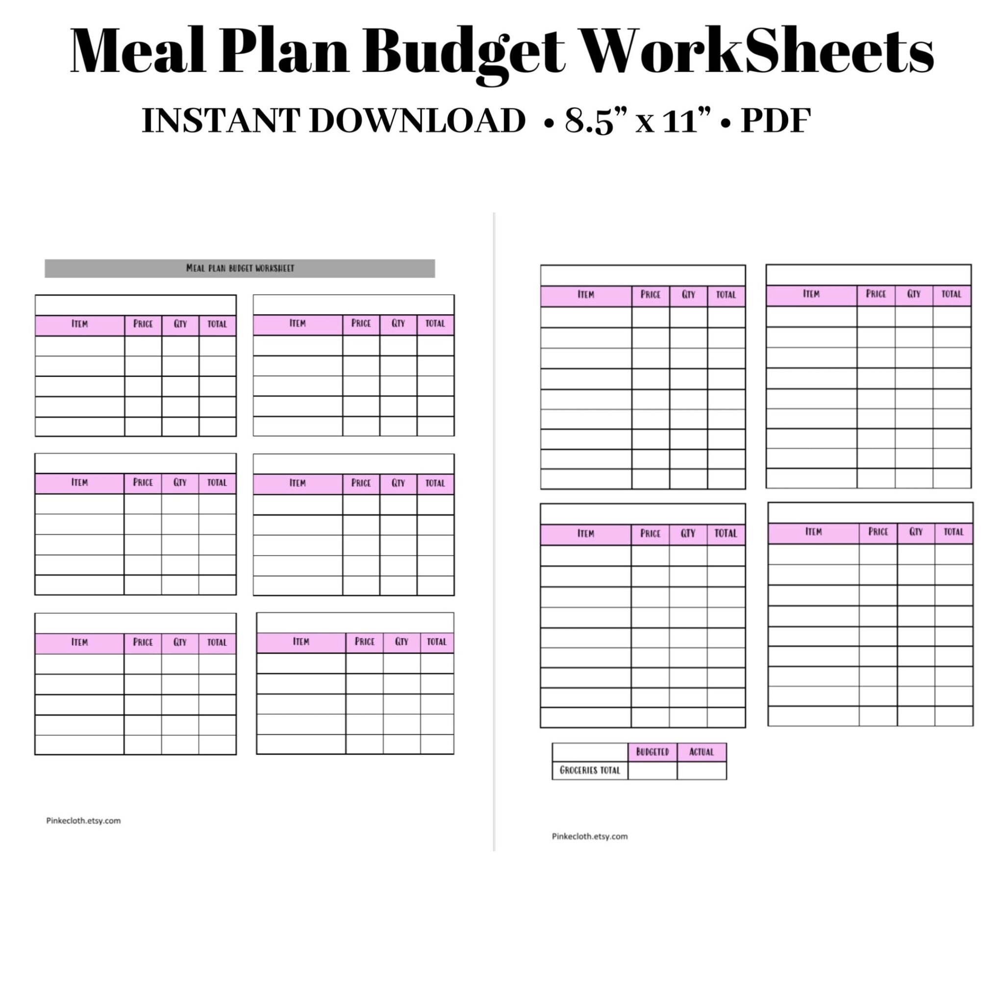 Printable Grocery Budget Worksheet Printable Worksheets