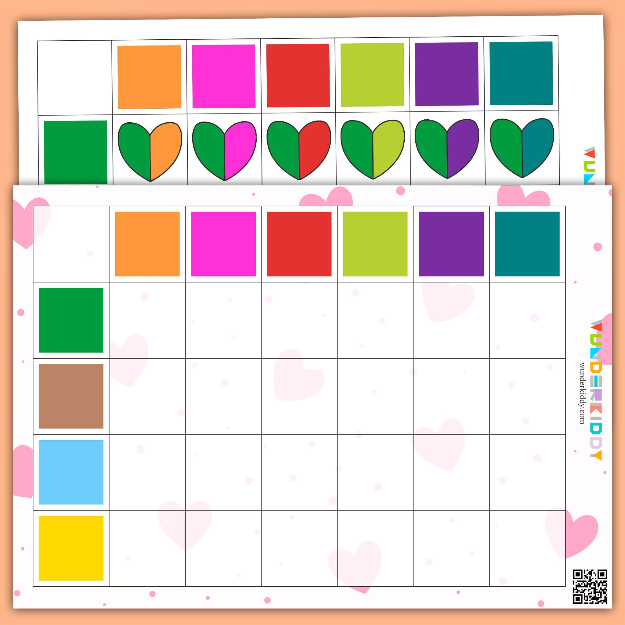 Printable Heart Color Code Matching Worksheet For Preschool