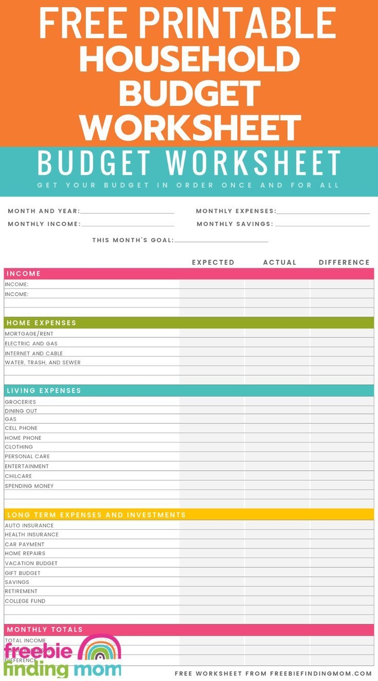 printable household budget worksheet
