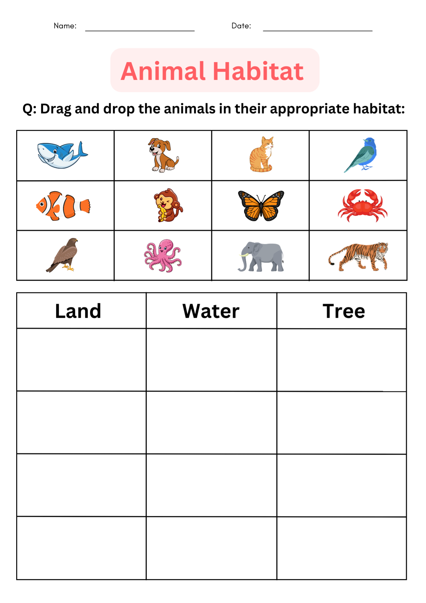 printable pictures of animals and their habitats for kids