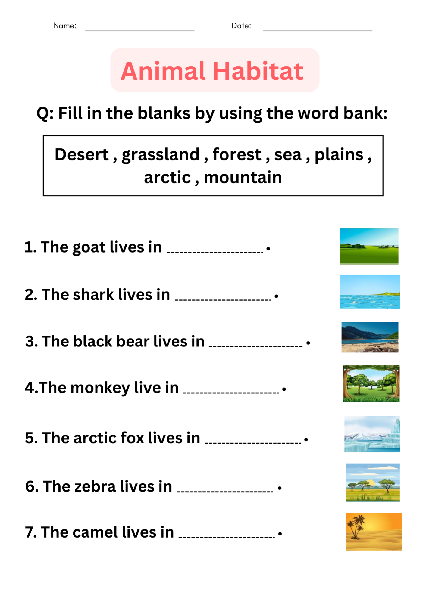 animal habitats pictures for kids printable
