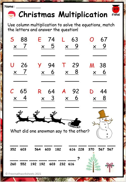 math christmas worksheets