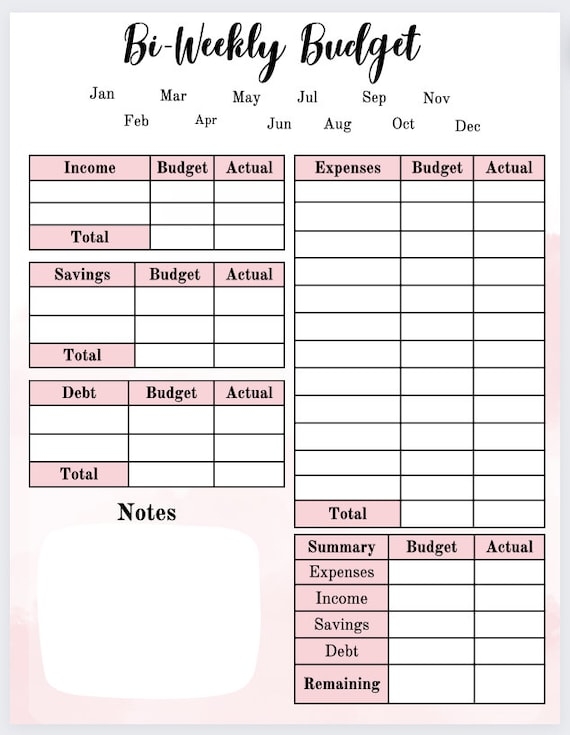 biweekly budget worksheet printable