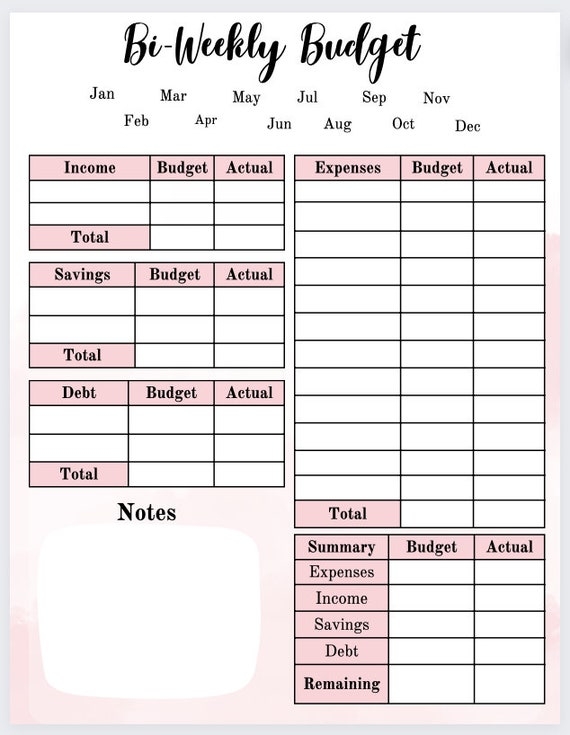 free printable biweekly budget worksheet