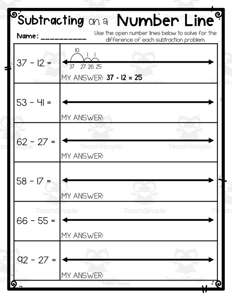 Printable Number line Subtraction Worksheets For Preschools