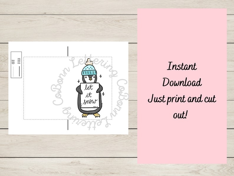 Printable Penguin Christmas Card Kids Christmas Card Merry Etsy