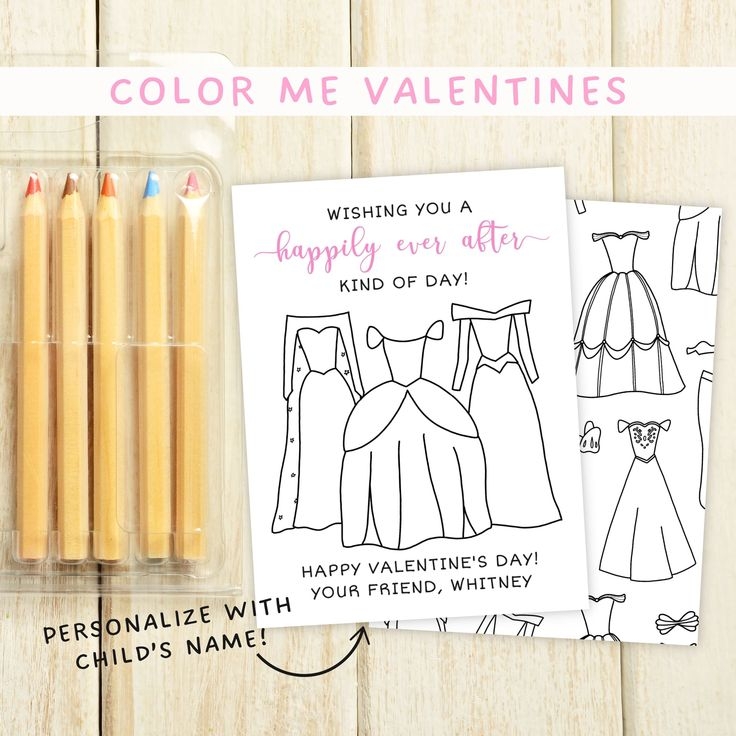 Printable Princess Valentine Cards For Kids Color Your Own Valentine 