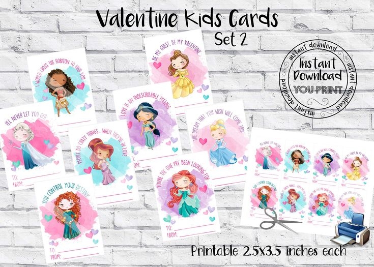 Printable Princess Valentine Cards Kids Valentine Cards School 