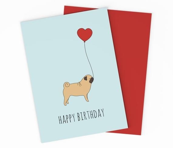pug birthday card printable