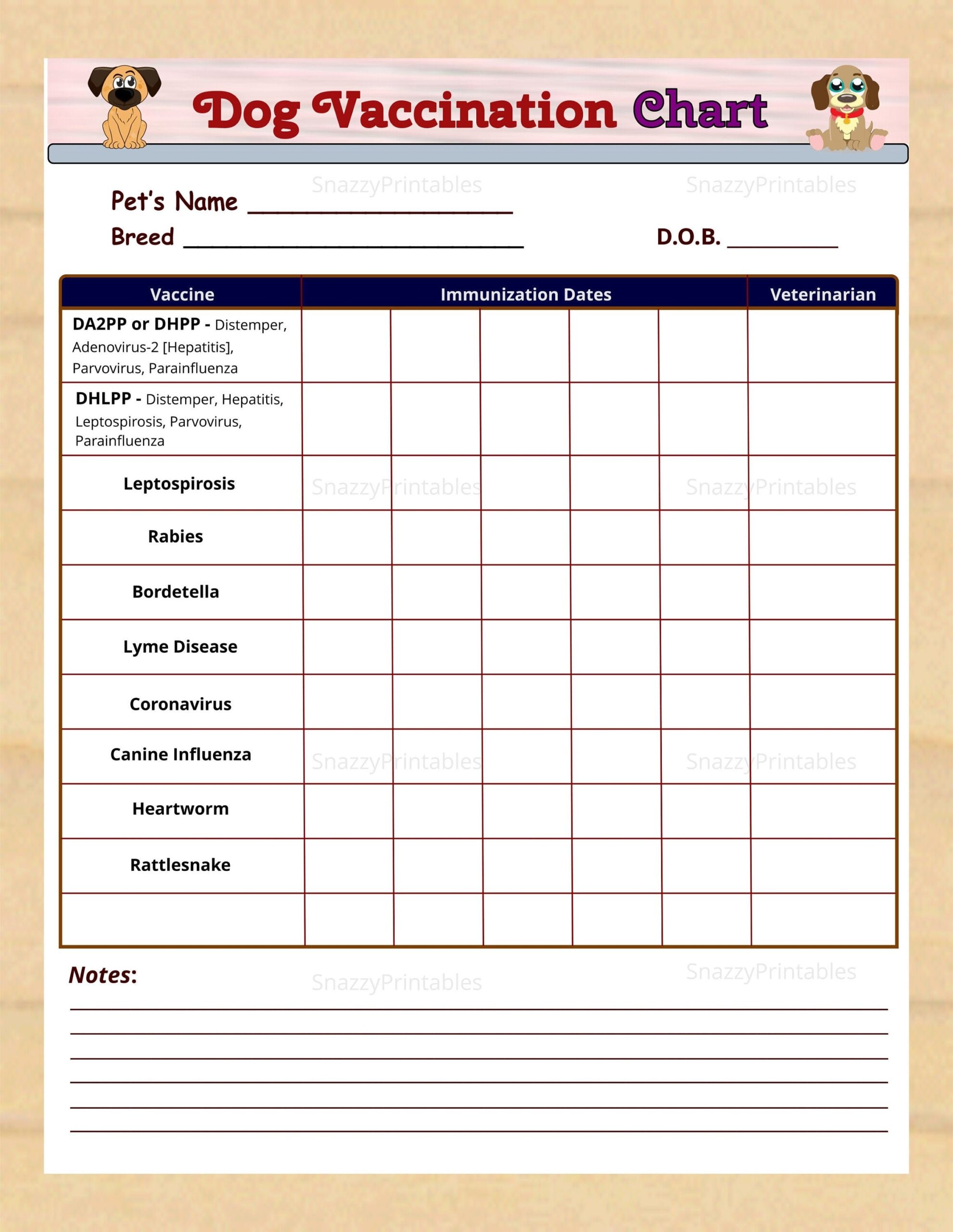 printable puppy vaccination record card