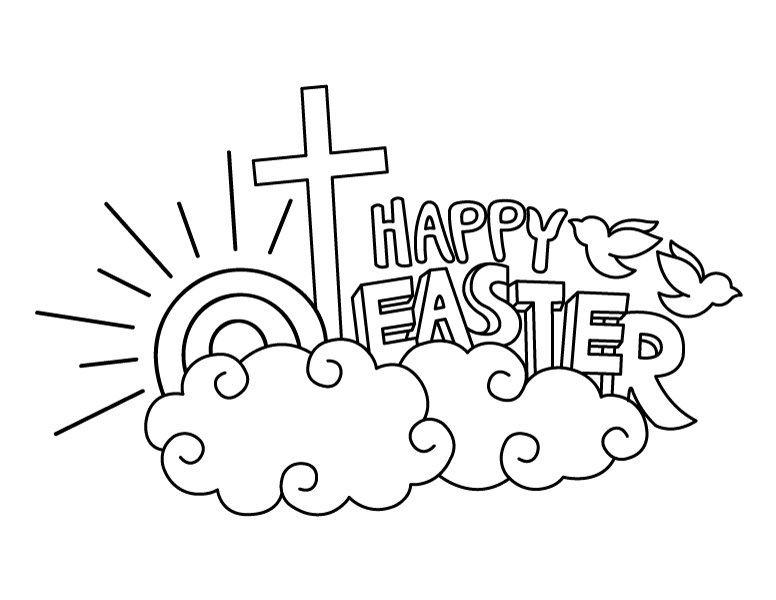 Printable Religious Happy Easter Coloring Page