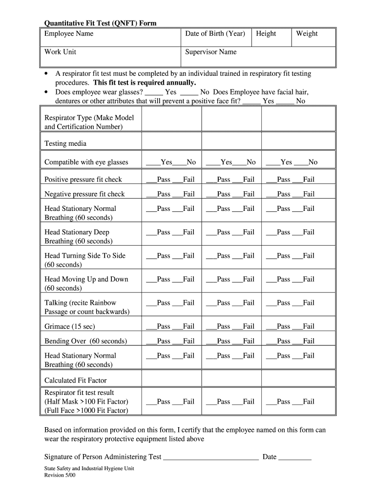 Printable Respirator Fit Test Form Template Free Printable