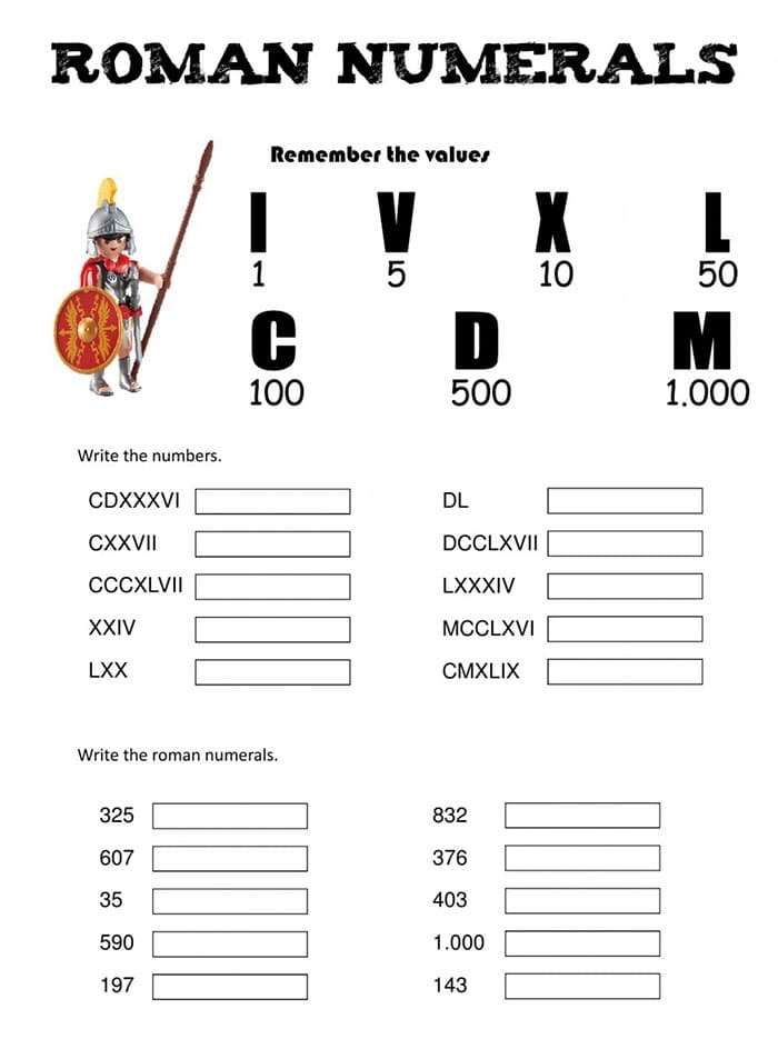 roman numerals practice worksheet