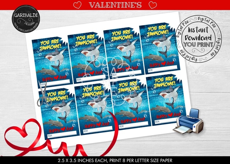 printable shark valentine cards