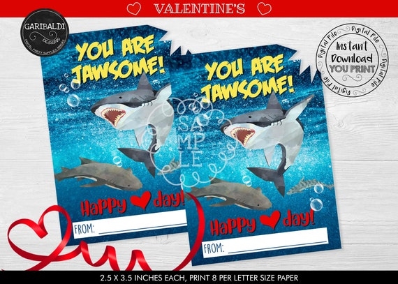 Printable Shark Valentine Cards Shark Valentine 39 s Day Etsy