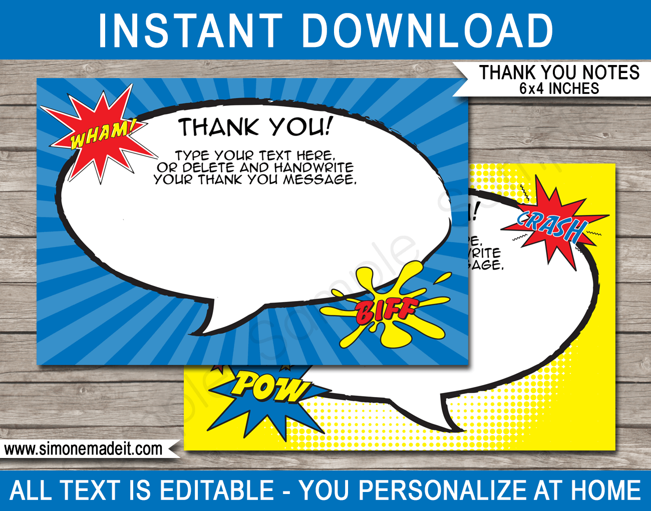 printable superhero thank you cards