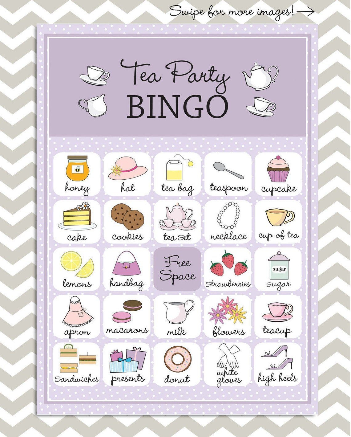 Printable Tea Party Bingo Cards Printable Bingo Cards