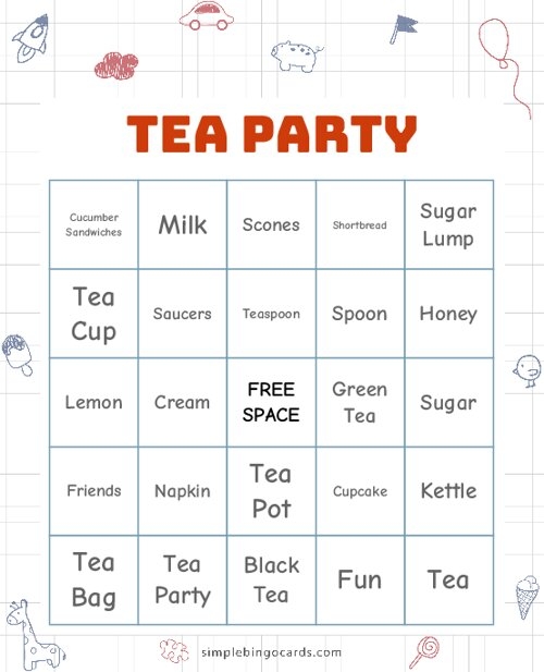 Printable Tea Party Bingo