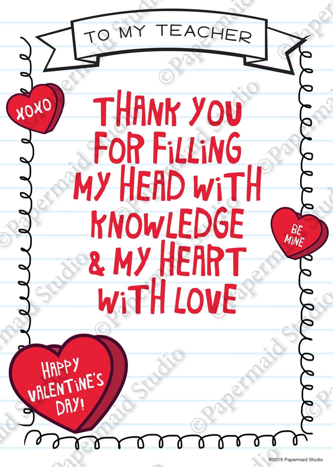printable teacher valentine card