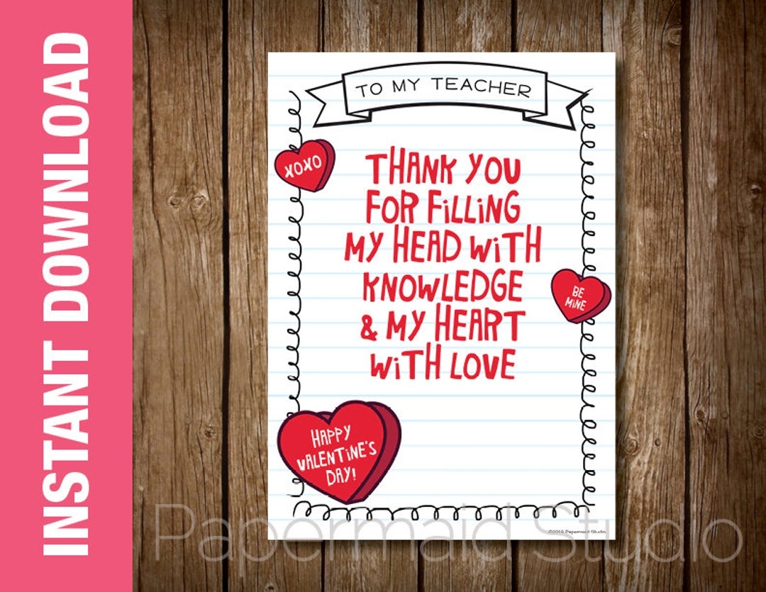 PRINTABLE Teacher Valentine Card Valentine 39 s Day Card For Teacher 
