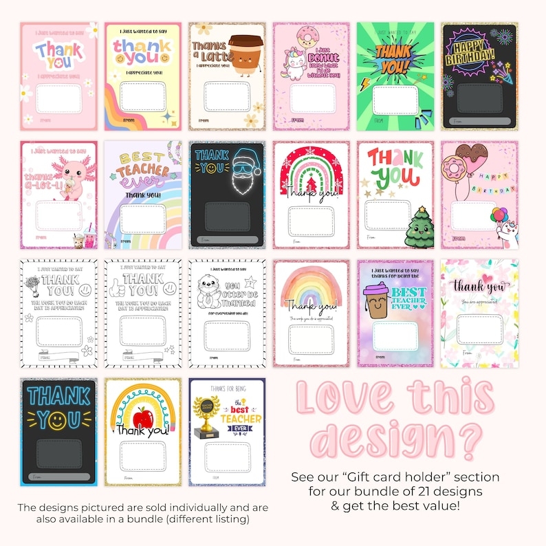 Printable Thank You Gift Card Holder Teacher Appreciation Week Present 