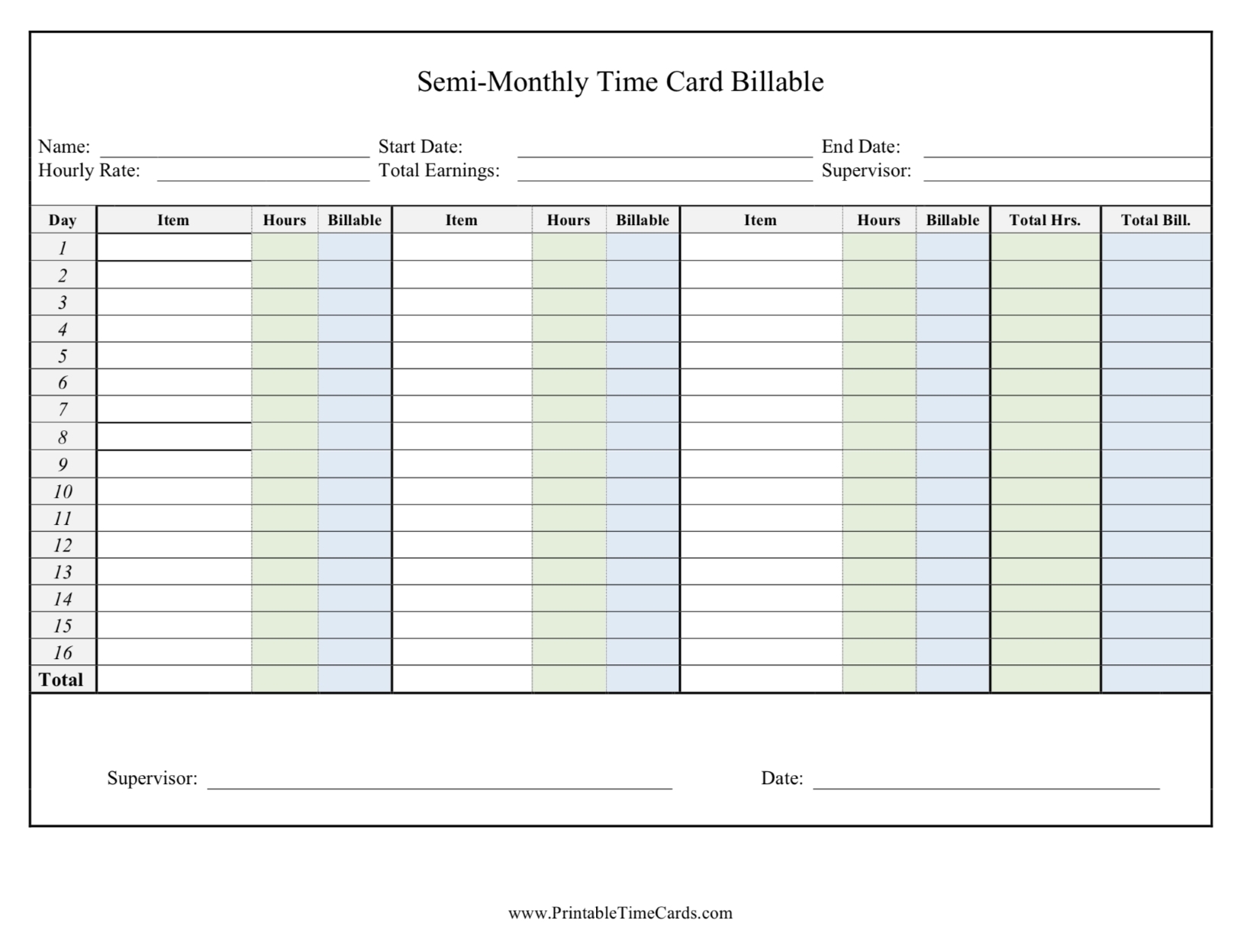 Printable Time Cards