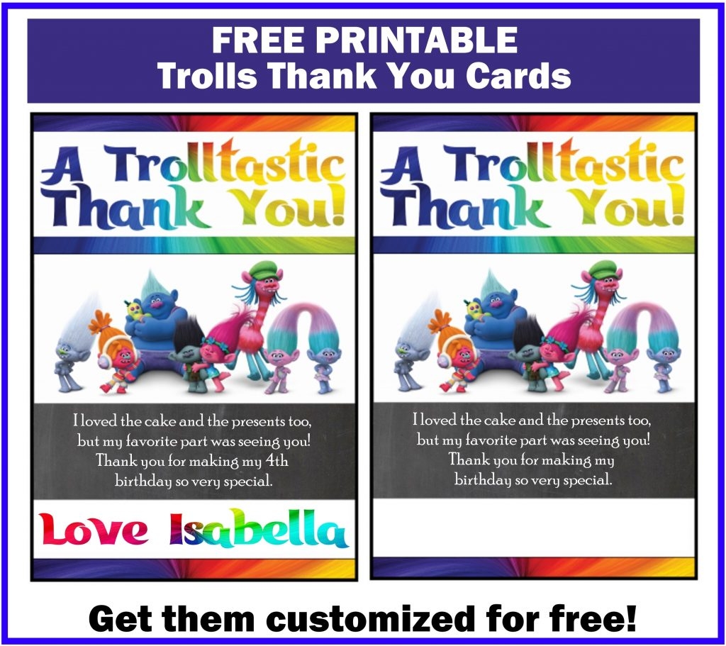 Printable Trolls Thank You Cards Printables 4 Mom
