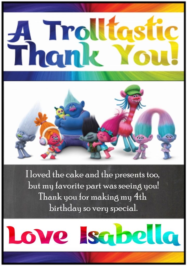 Printable Trolls Thank You Cards Printables 4 Mom