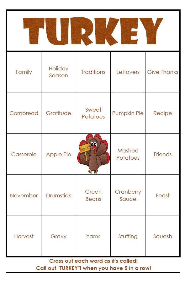 Printable Turkey Bingo Cards Printable Free Templates