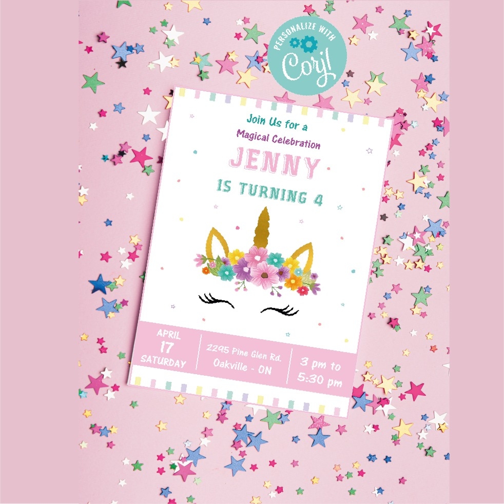 printable unicorn invitation card