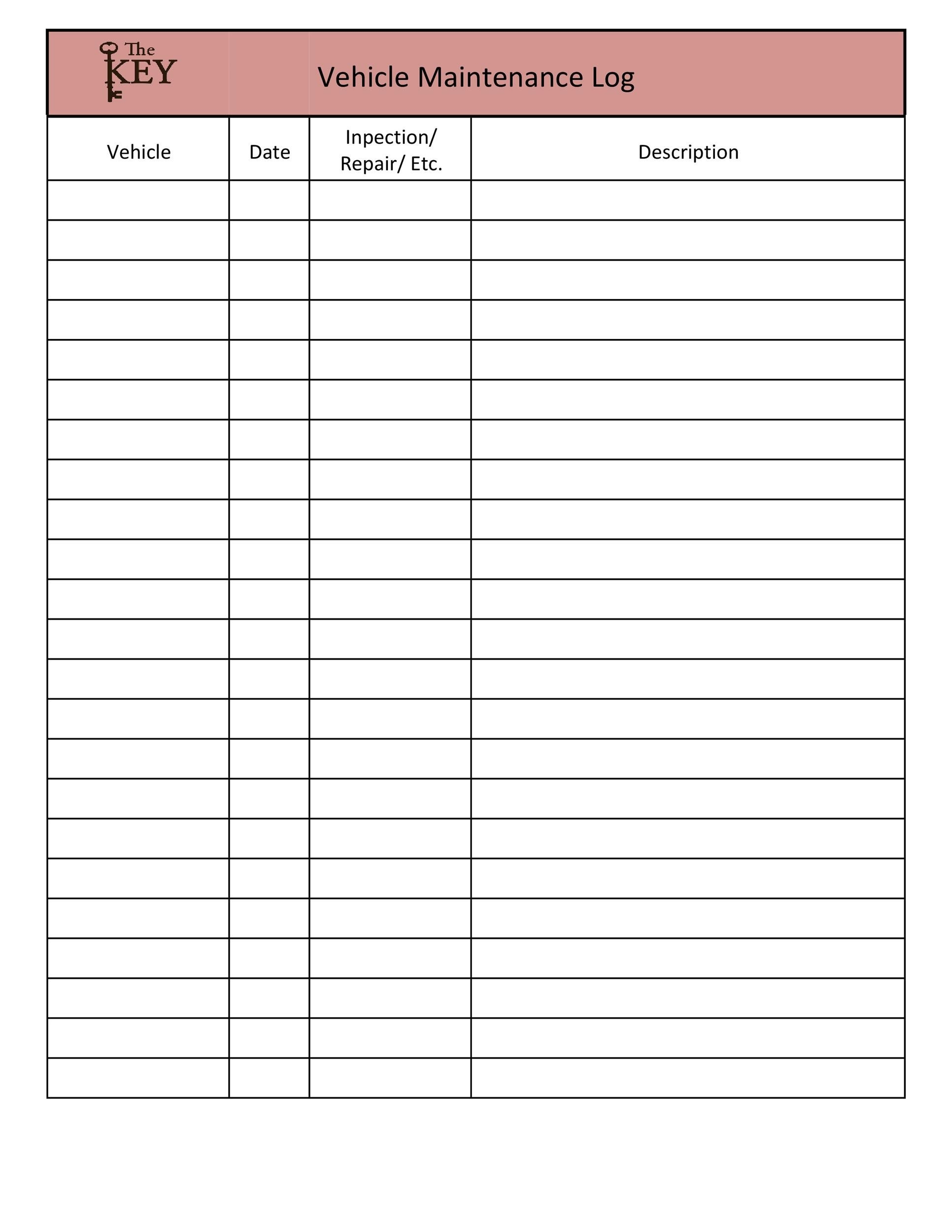 Printable Vehicle Log Book Template Printable Templates