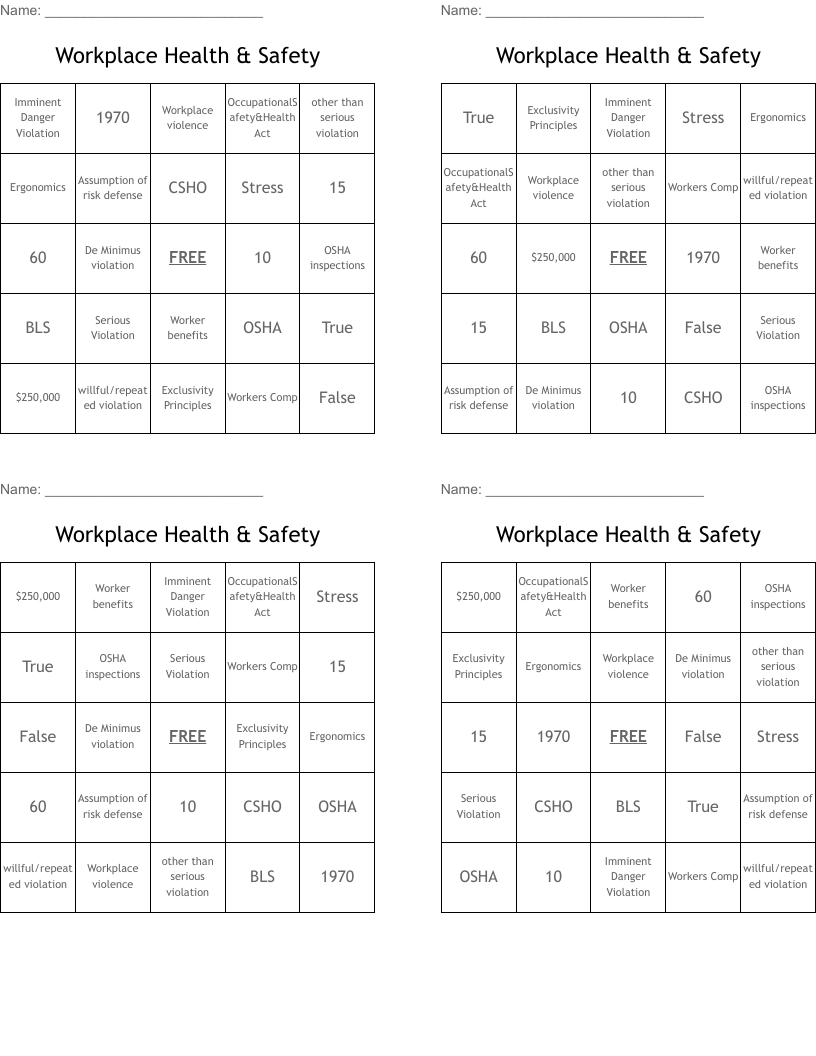 Printable Workplace Safety Games For Adults Free Printable Worksheet