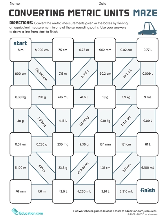 Printables Converting Metric Units Maze HP Official Site 