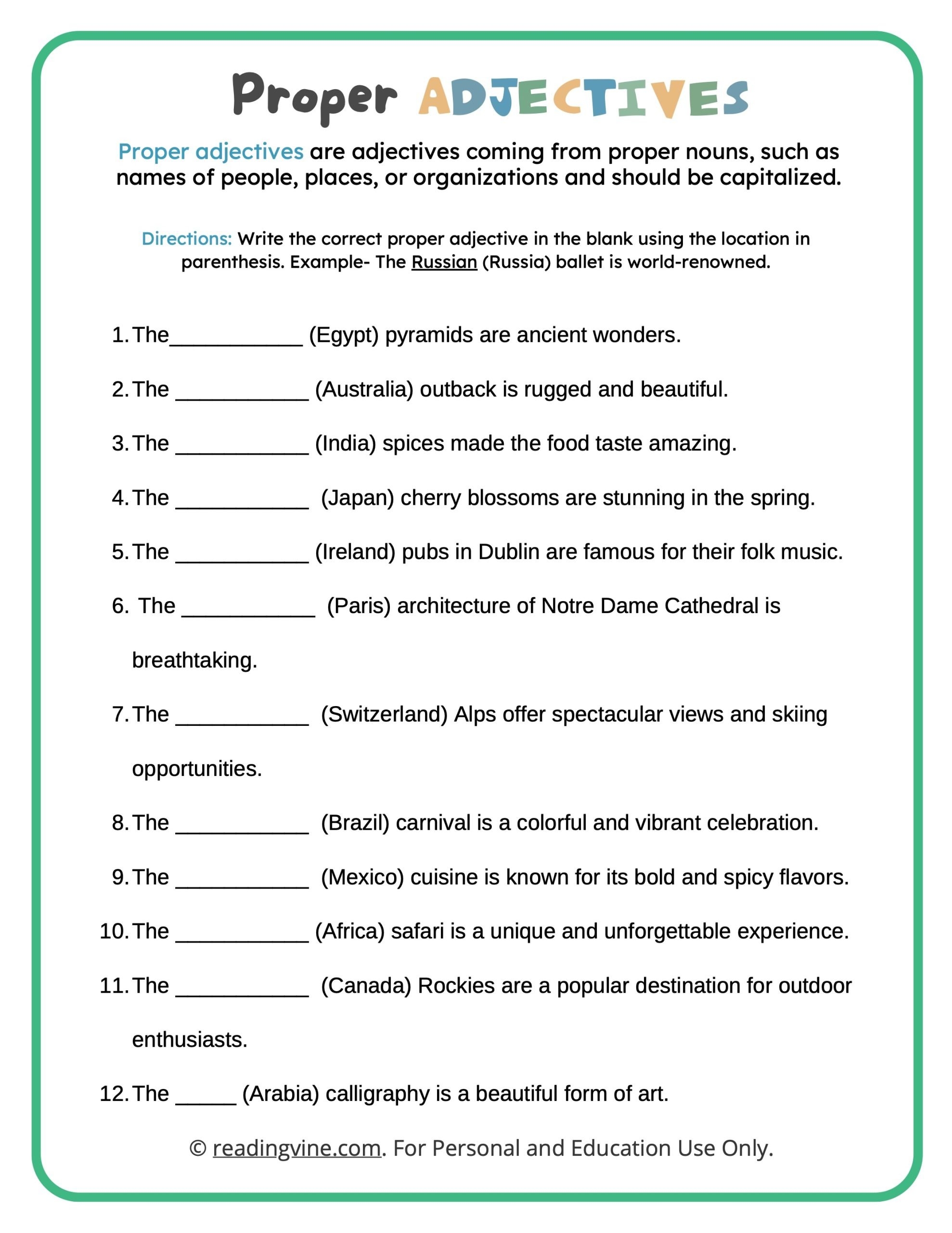 printable adjectives worksheets for grade 3
