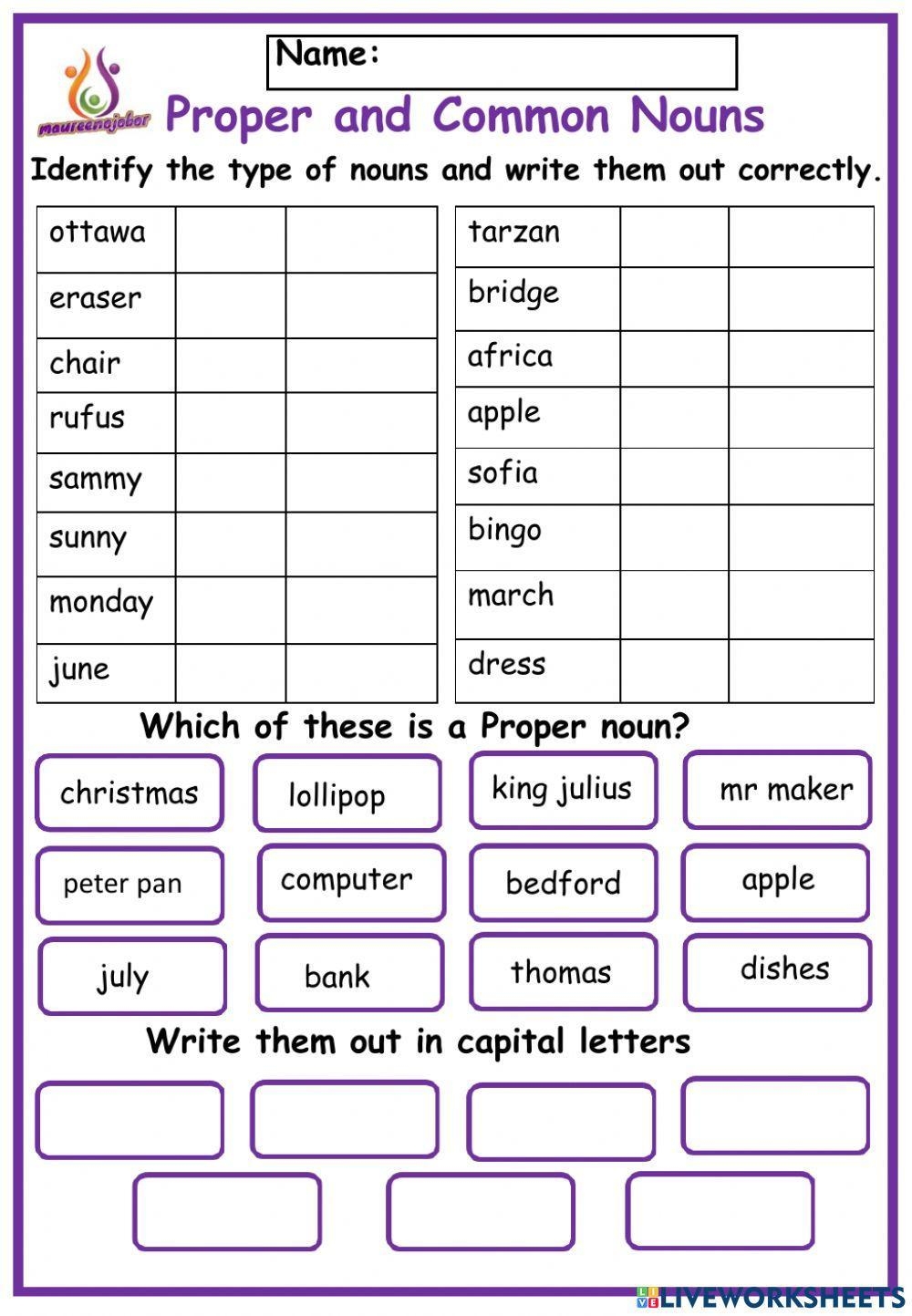Proper And Common Nouns Maureen Ojobor Live Worksheets Library