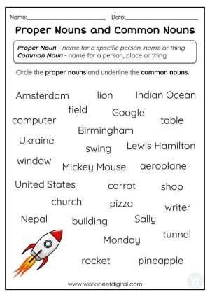 nouns and proper nouns worksheet