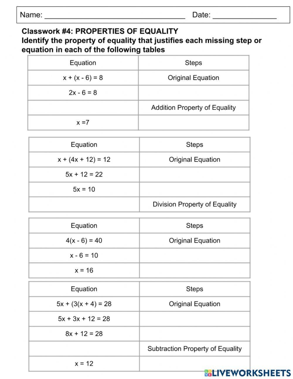 Properties Of Equality And Congruence CK 12 Foundation Worksheets