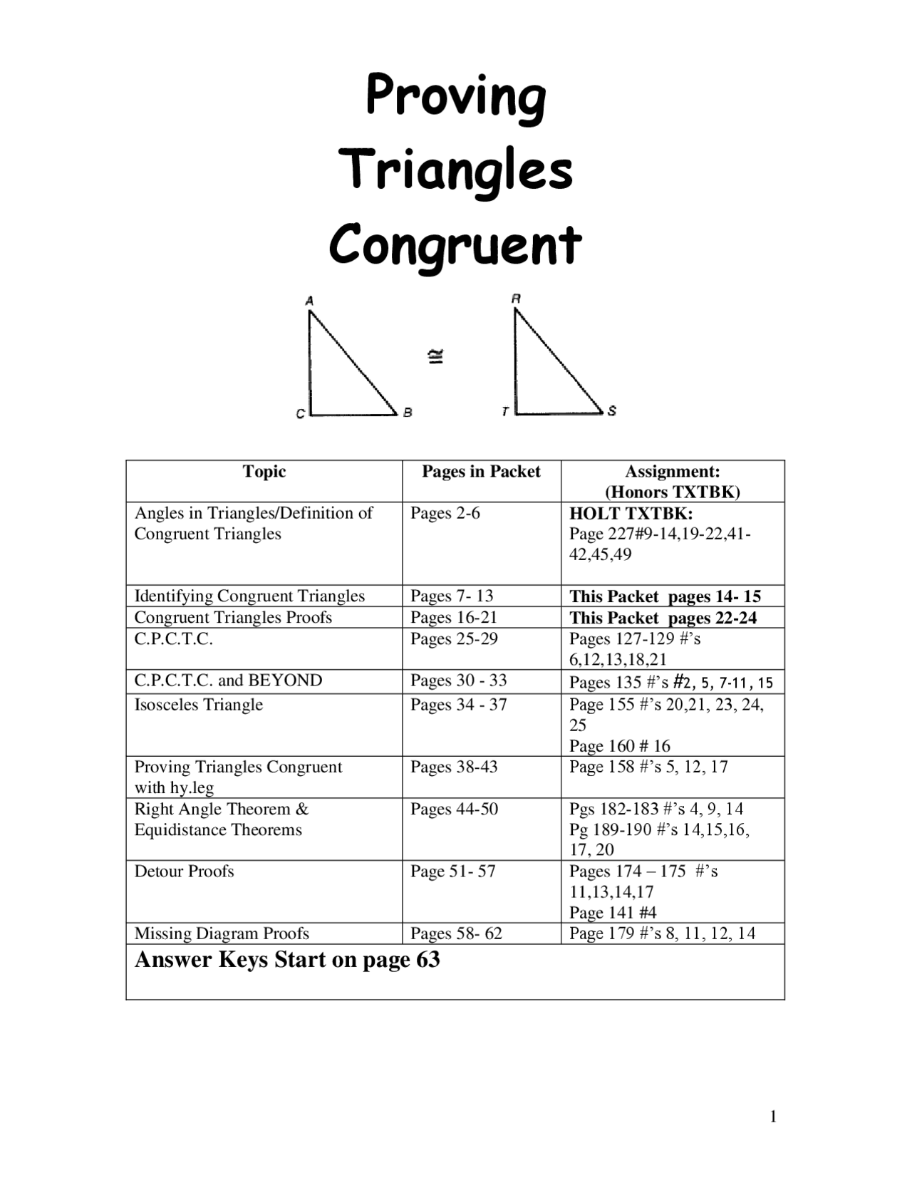 Proving Triangles Congruent Study Notes Geometry Docsity