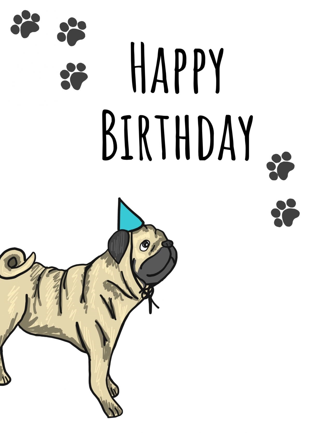Pug Birthday Card Printable Free