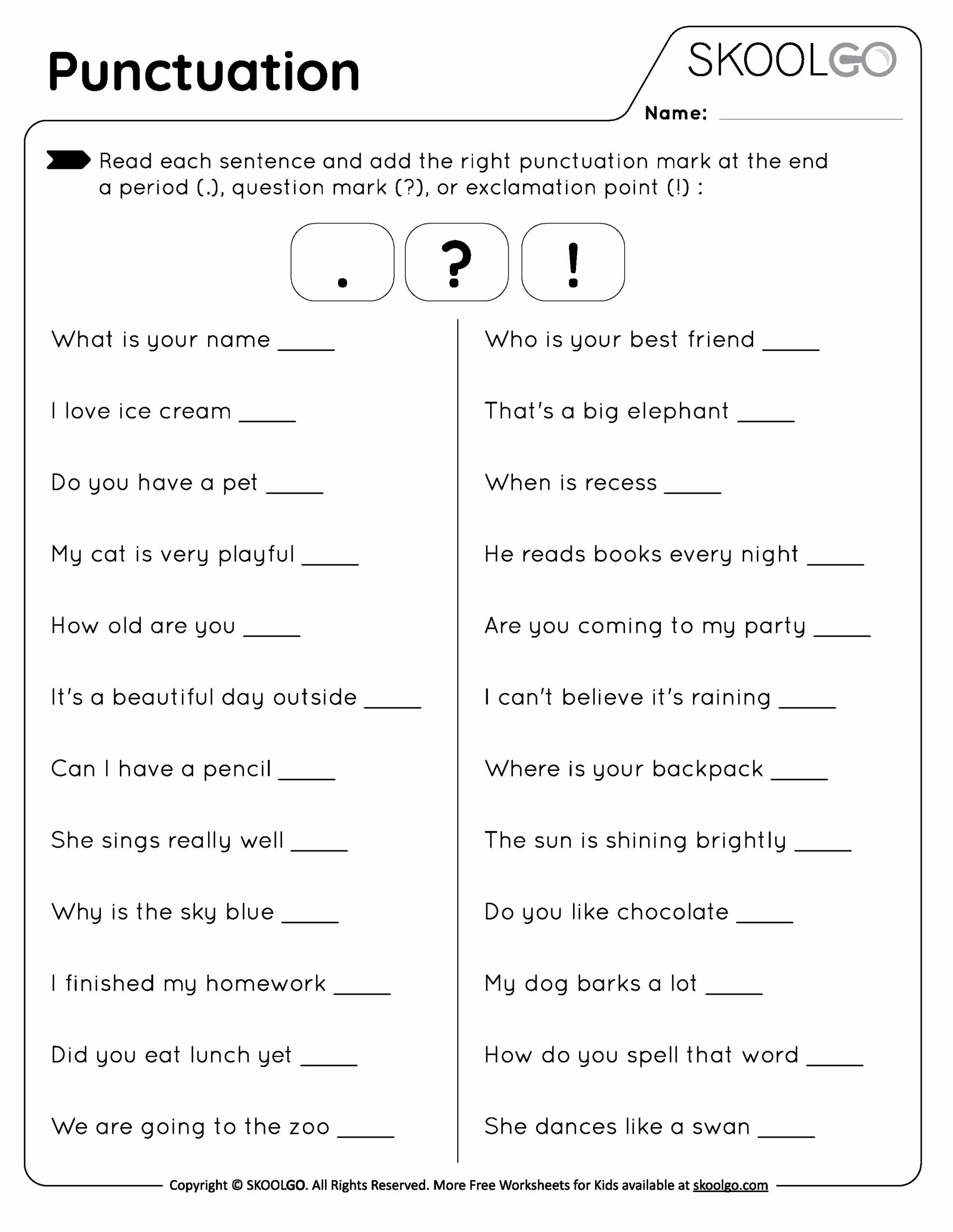 Punctuation Practice Free Worksheet For Kids SKOOLGO Worksheets