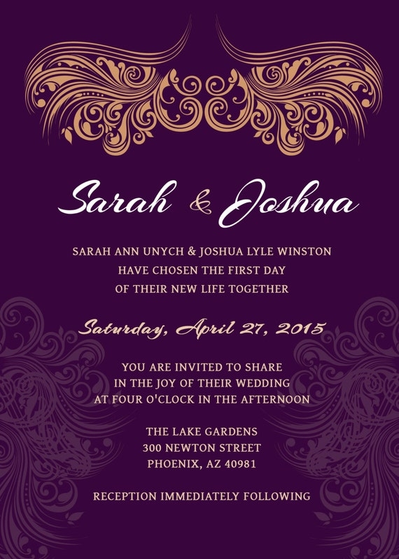 Purple And Gold Invitation Templates