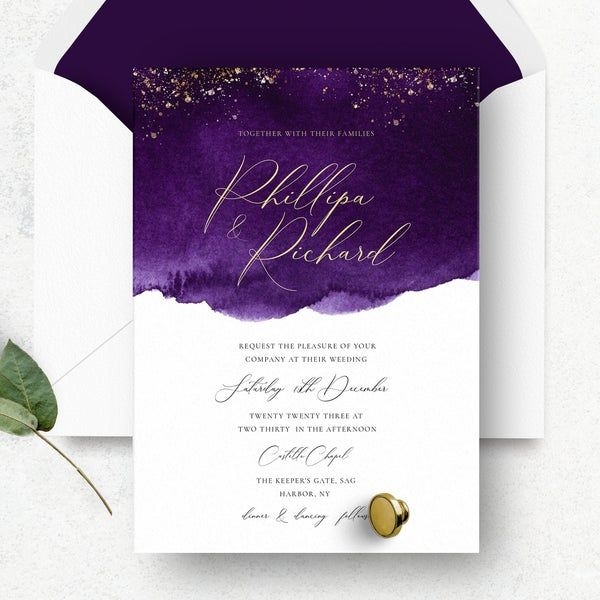 free purple and gold invitation templates
