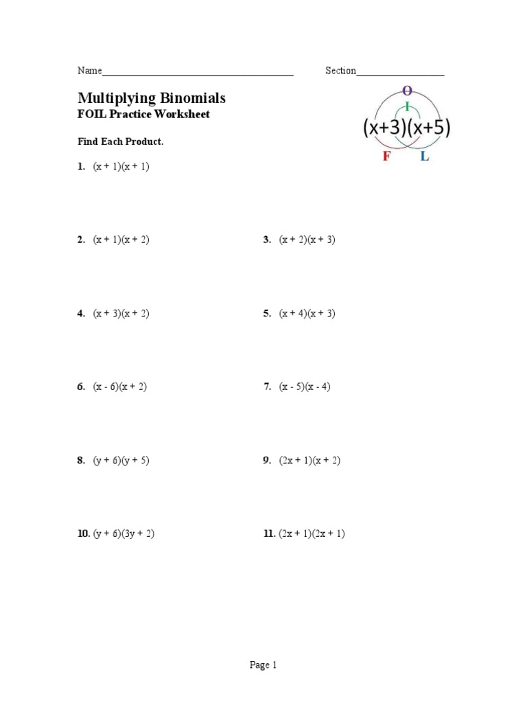 Quiz Worksheet The FOIL Method Study Worksheets Library