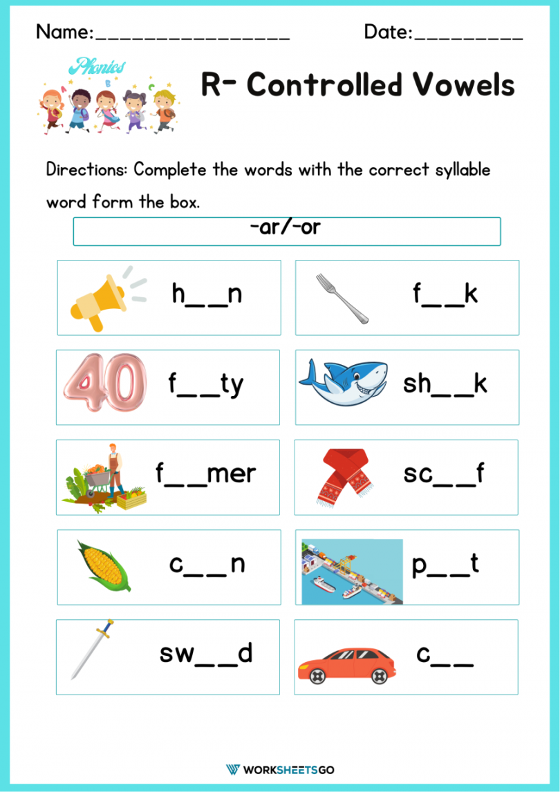 R Controlled Vowels Worksheet Printable PDF Template