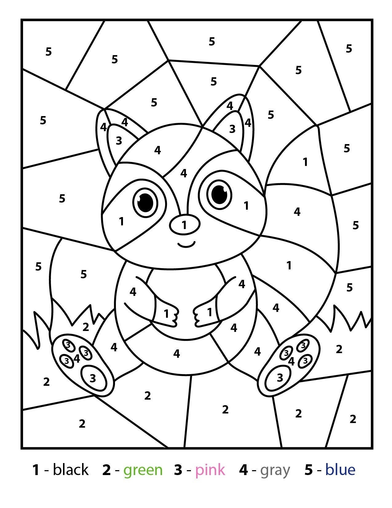 Raccoon Color By Number Kids Printable Various Theme Coloring Pages