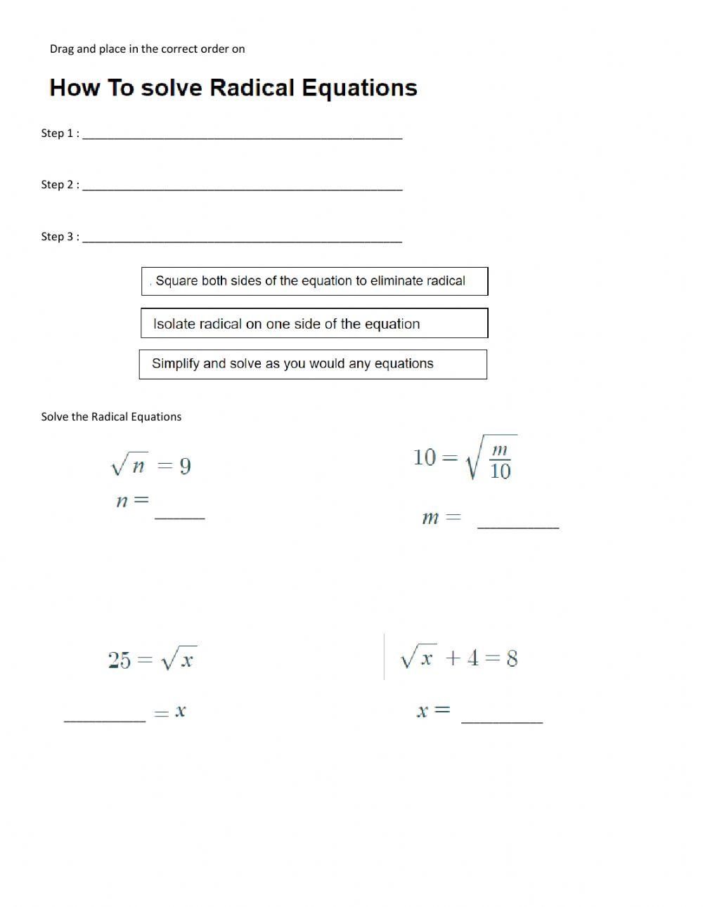 Radical Equations Part 1 Worksheet Worksheets Library